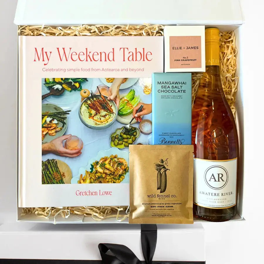 Gift box wine cookbook chocolate
