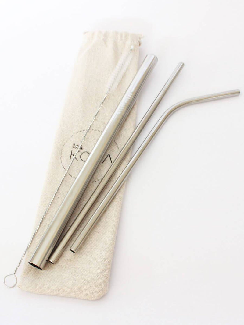 Two reusable metal straws, environmentally friendly and sustainable